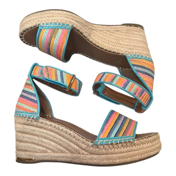 Franco Sarto Womens Wedge Heel Platform Ankle Wrap Sandals Colorful Size 7M - Picture 6 of 12